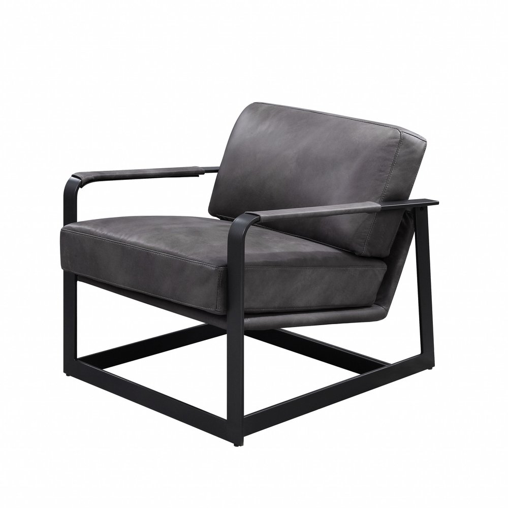 28" Gray and Steel Blue Top Grain Leather Arm Chair HomeRoots