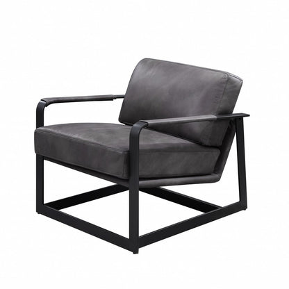 28" Gray and Steel Blue Top Grain Leather Arm Chair HomeRoots