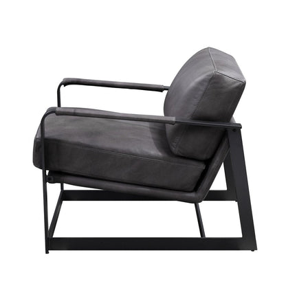 28" Gray and Steel Blue Top Grain Leather Arm Chair HomeRoots