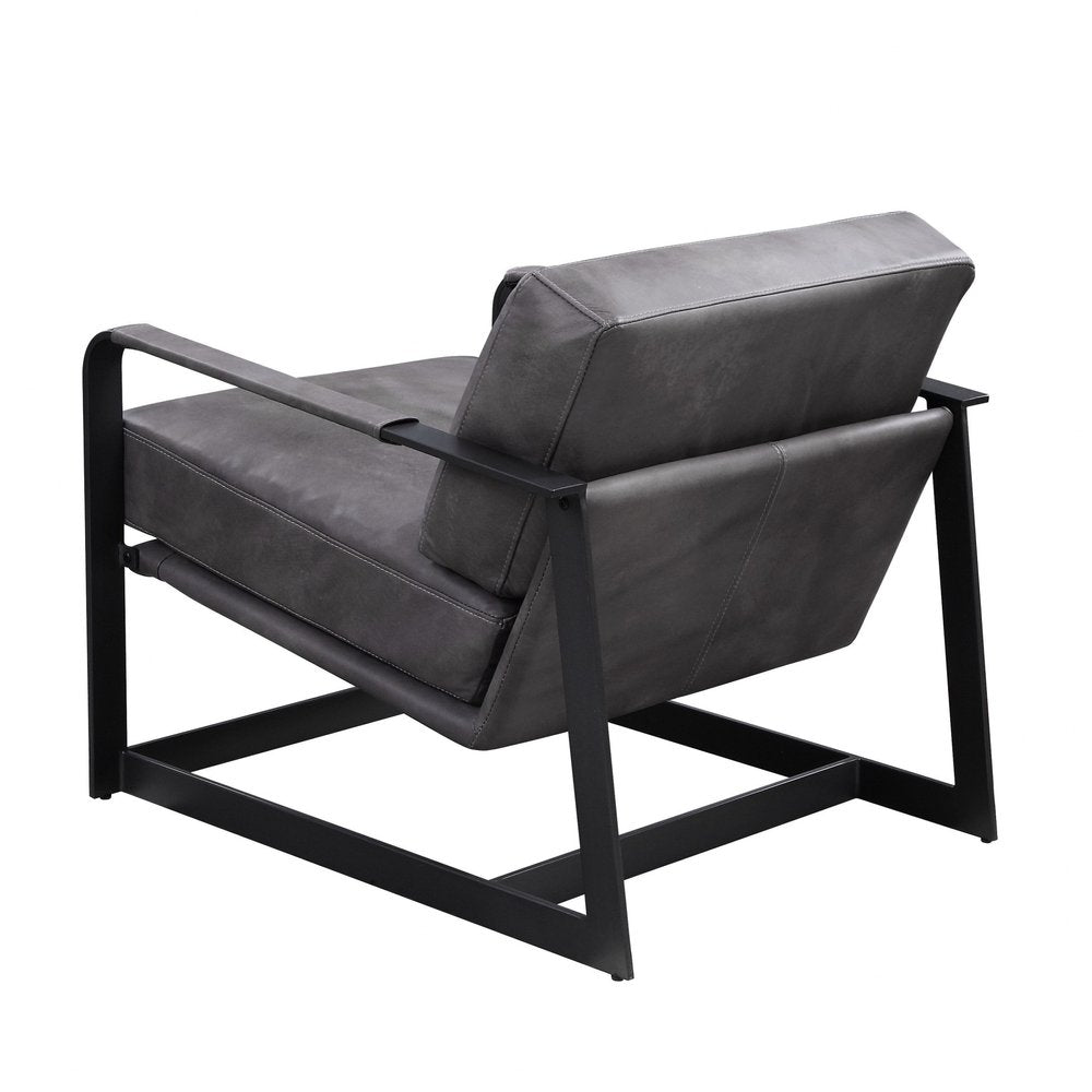 28" Gray and Steel Blue Top Grain Leather Arm Chair HomeRoots