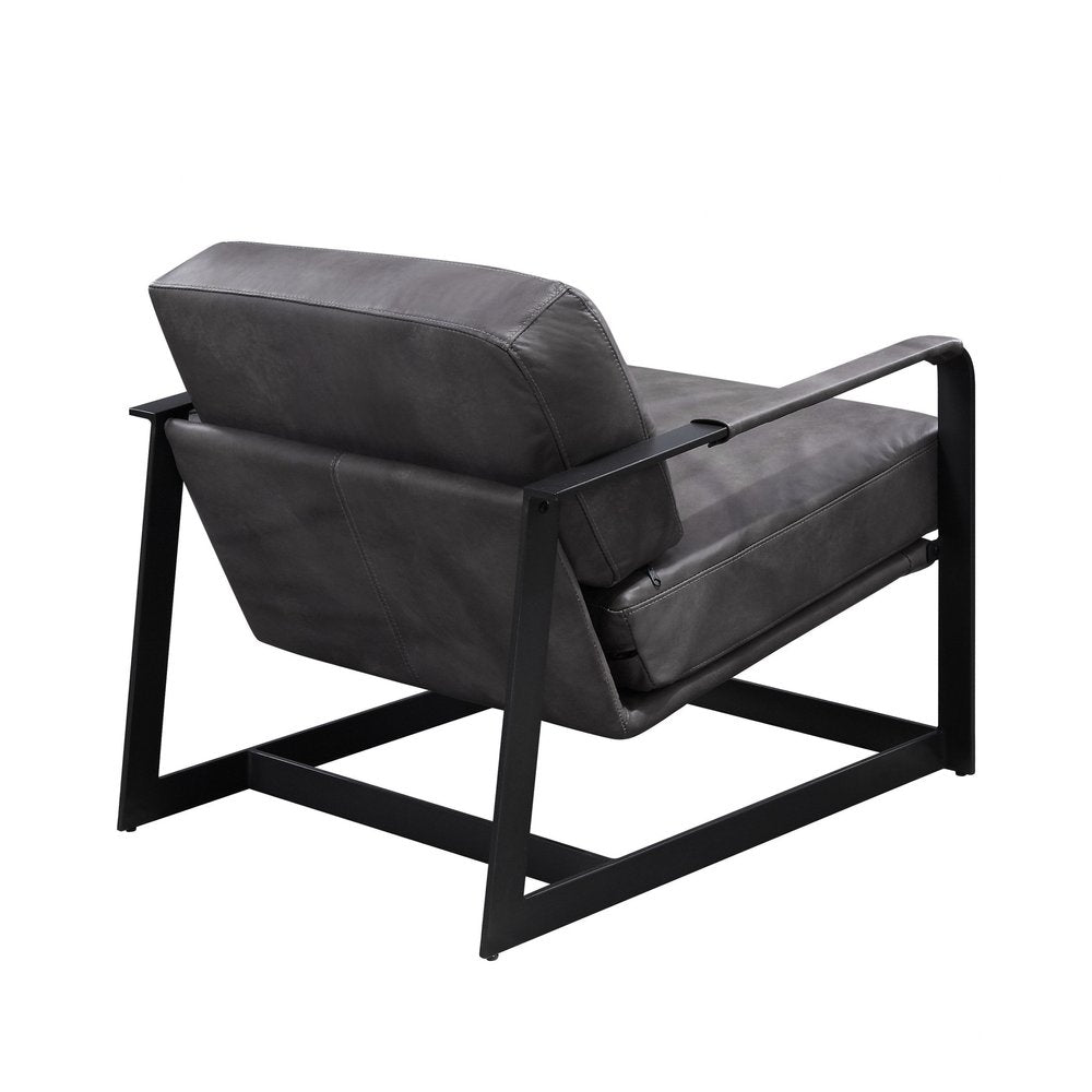 28" Gray and Steel Blue Top Grain Leather Arm Chair HomeRoots