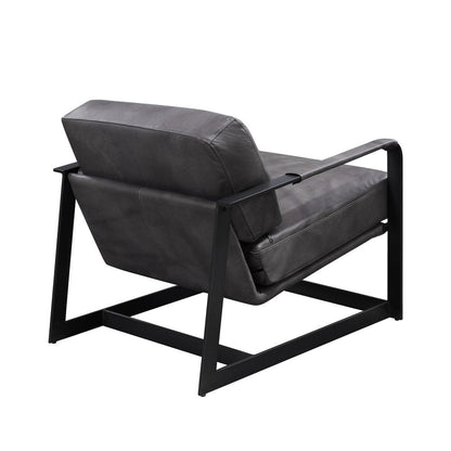 28" Gray and Steel Blue Top Grain Leather Arm Chair HomeRoots