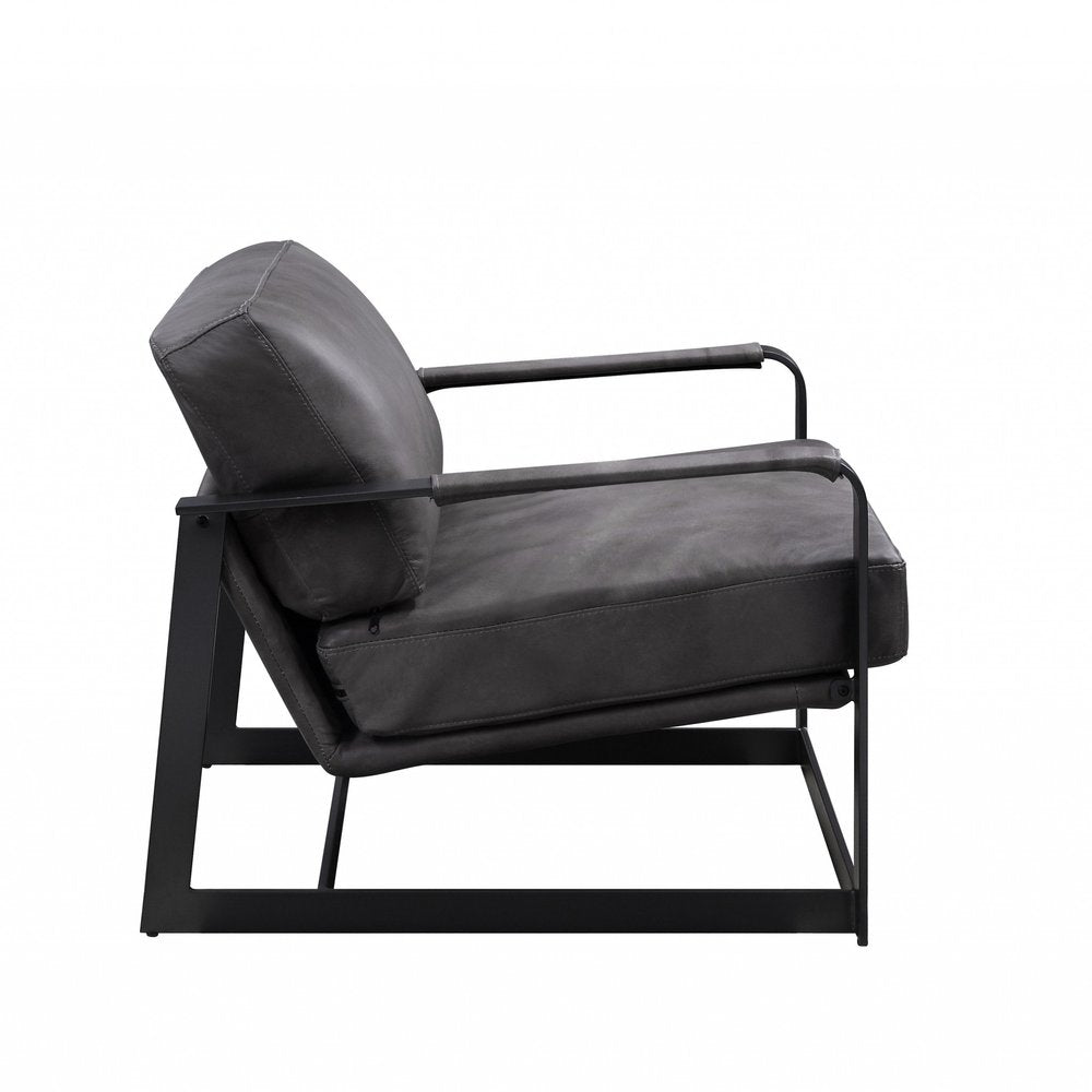 28" Gray and Steel Blue Top Grain Leather Arm Chair HomeRoots