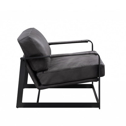28" Gray and Steel Blue Top Grain Leather Arm Chair HomeRoots