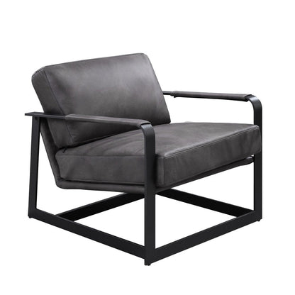 28" Gray and Steel Blue Top Grain Leather Arm Chair HomeRoots
