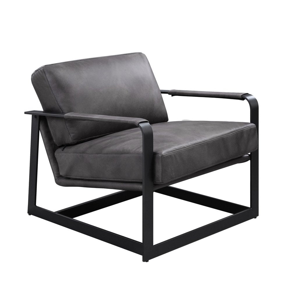 28" Gray and Steel Blue Top Grain Leather Arm Chair HomeRoots