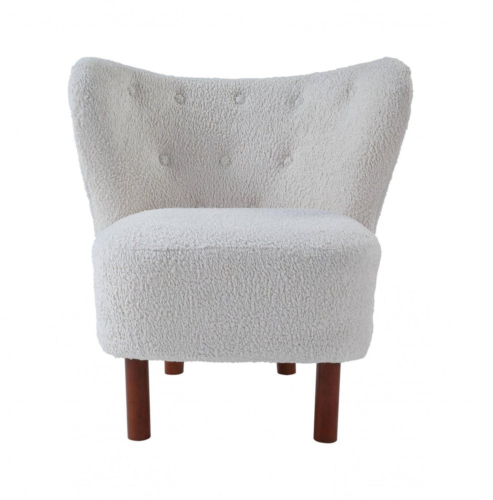 31" White and Brown Sherpa Polka Dots Wingback Chair HomeRoots