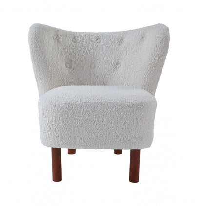 31" White and Brown Sherpa Polka Dots Wingback Chair HomeRoots