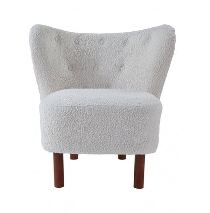 31" White and Brown Sherpa Polka Dots Wingback Chair HomeRoots