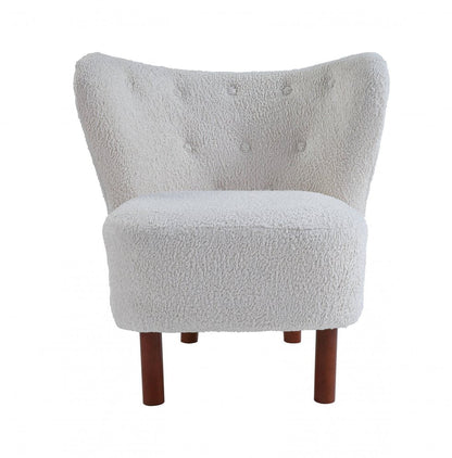 31" White and Brown Sherpa Polka Dots Wingback Chair HomeRoots
