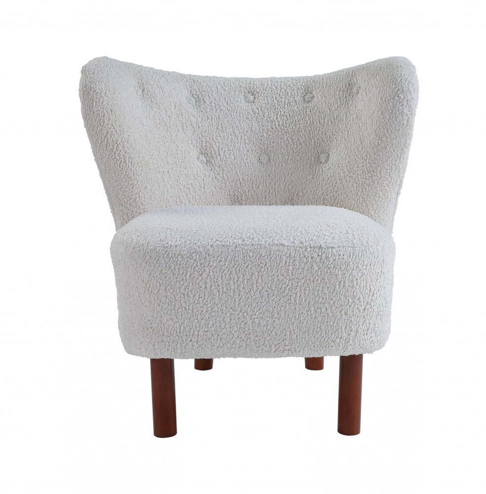 31" White and Brown Sherpa Polka Dots Wingback Chair HomeRoots