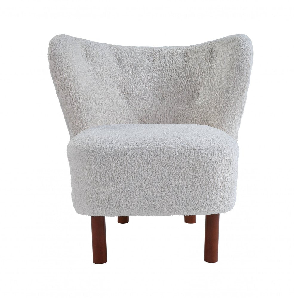 31" White and Brown Sherpa Polka Dots Wingback Chair HomeRoots