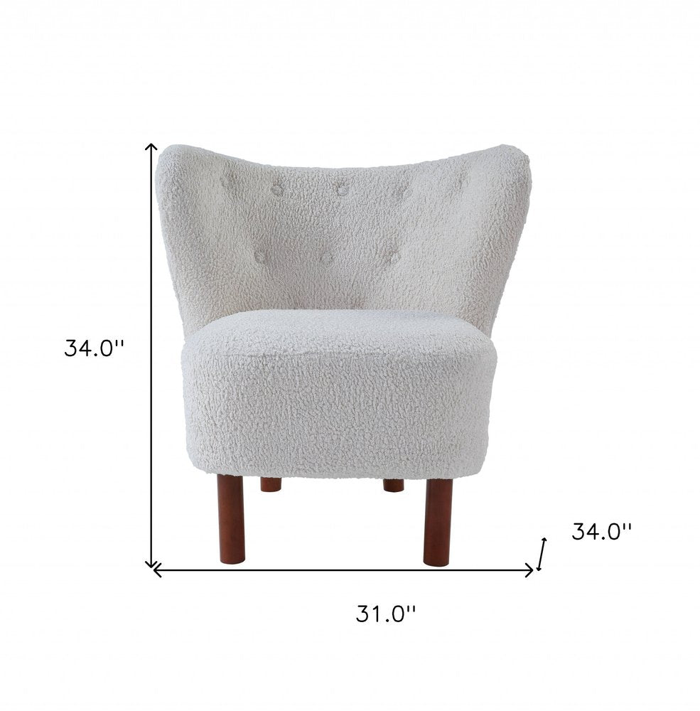 31" White and Brown Sherpa Polka Dots Wingback Chair HomeRoots