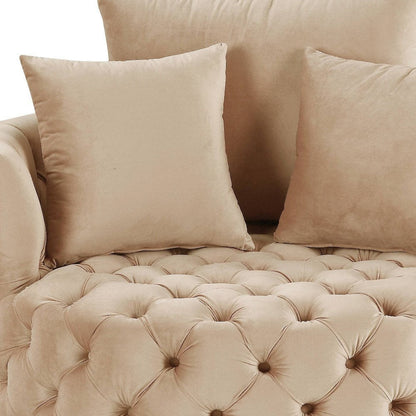 43" Beige Velvet Tufted Swivel Barrel Chair And Toss Pillows HomeRoots