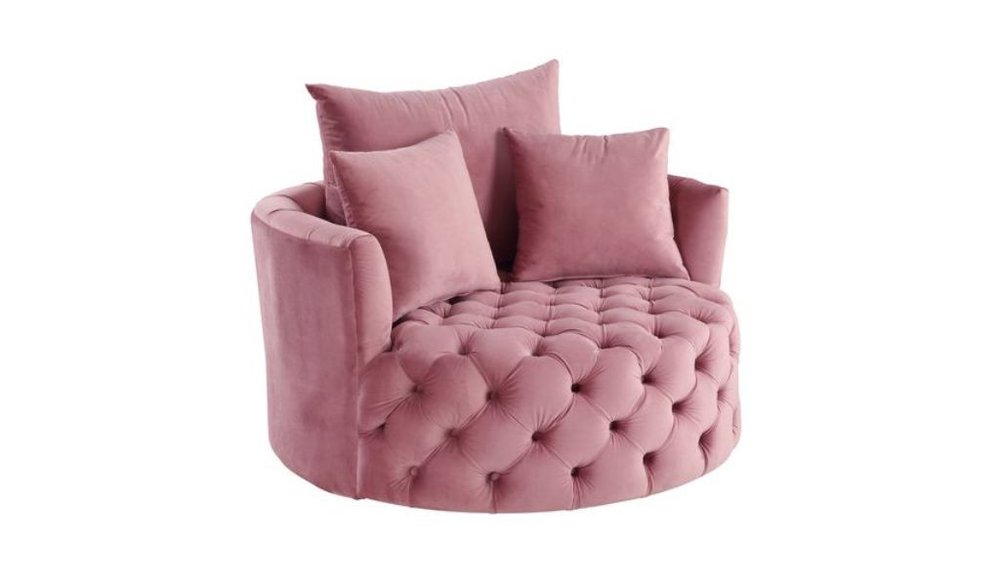 43" Pink Velvet Tufted Swivel Barrel Chair And Toss Pillows HomeRoots