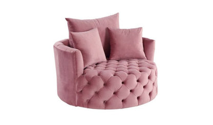 43" Pink Velvet Tufted Swivel Barrel Chair And Toss Pillows HomeRoots