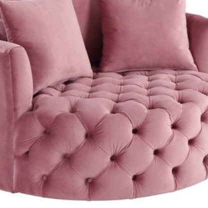 43" Pink Velvet Tufted Swivel Barrel Chair And Toss Pillows HomeRoots