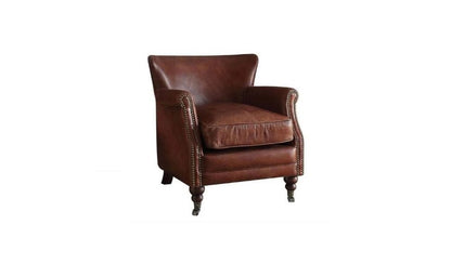 24" Dark Brown Top Grain Leather Wingback Chair HomeRoots