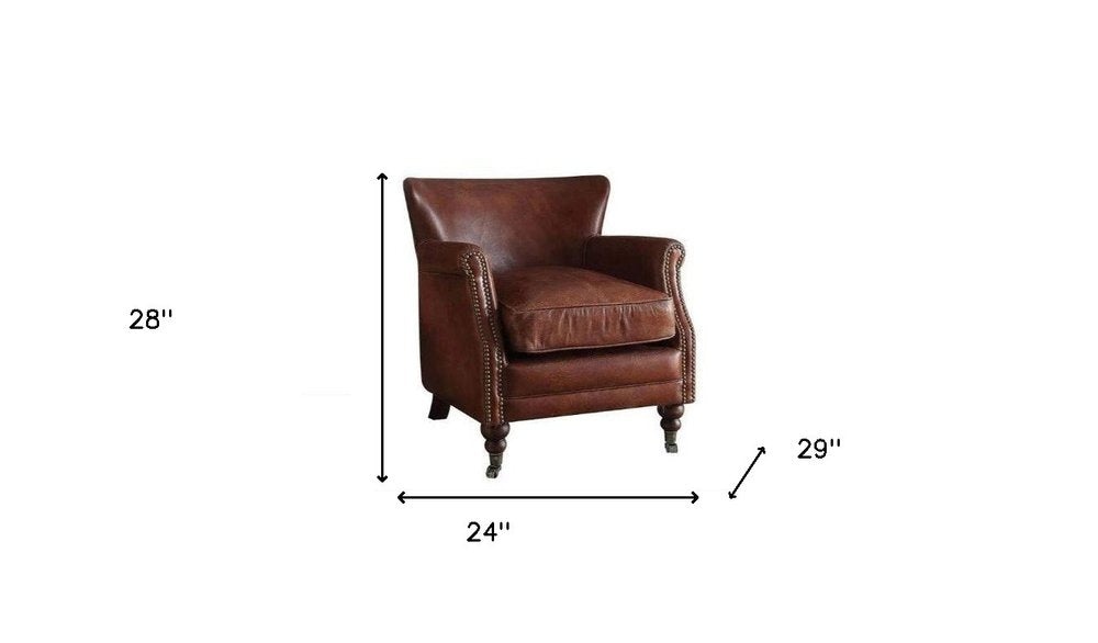 24" Dark Brown Top Grain Leather Wingback Chair HomeRoots