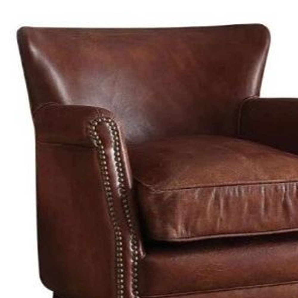24" Dark Brown Top Grain Leather Wingback Chair HomeRoots