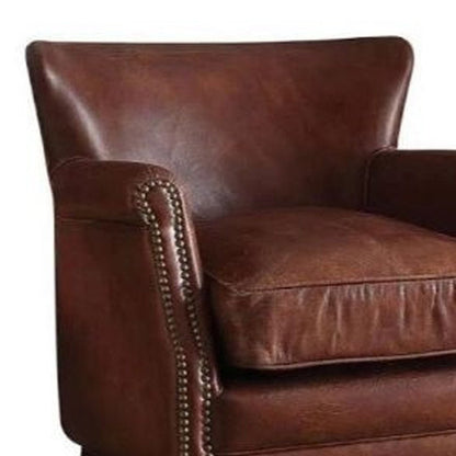 24" Dark Brown Top Grain Leather Wingback Chair HomeRoots