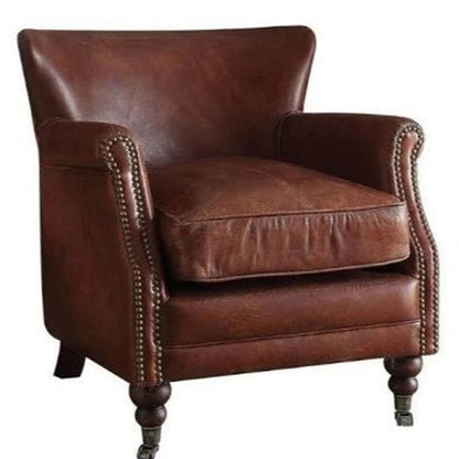 24" Dark Brown Top Grain Leather Wingback Chair HomeRoots