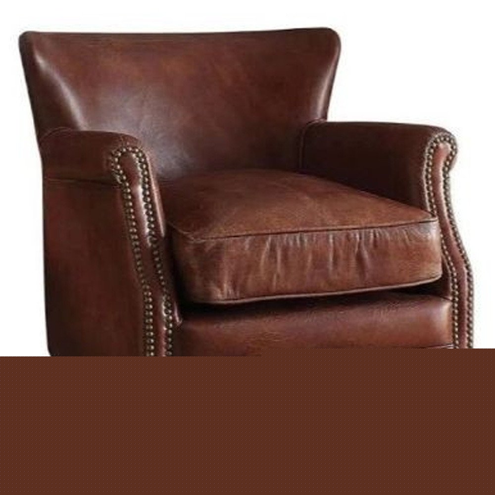 24" Dark Brown Top Grain Leather Wingback Chair HomeRoots