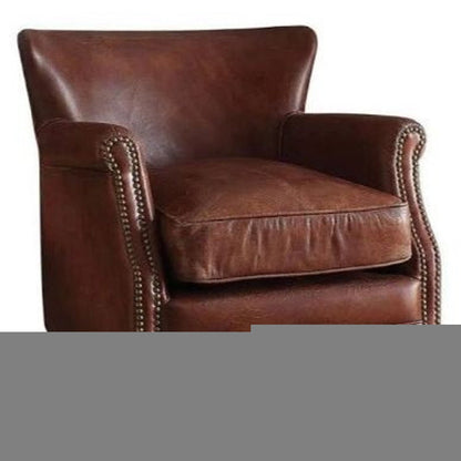 24" Dark Brown Top Grain Leather Wingback Chair HomeRoots