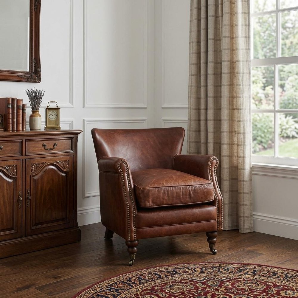 24" Dark Brown Top Grain Leather Wingback Chair HomeRoots