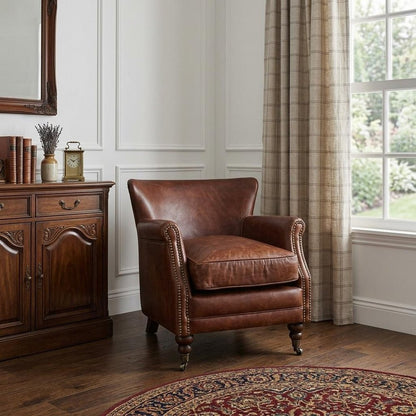 24" Dark Brown Top Grain Leather Wingback Chair HomeRoots