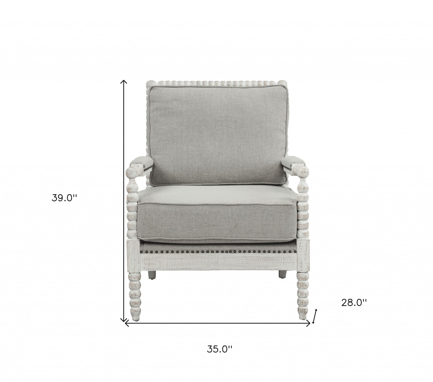 35" Gray Linen And Light Oak Solid Color Club Chair