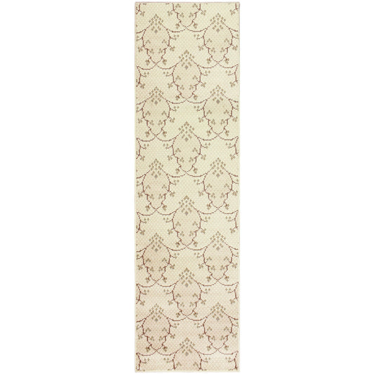 8' Runner Beige Green And Brown Floral Stain Resistant Runner Rug - 32.4" (H) x 96.0" (W) x 0.31" (D)