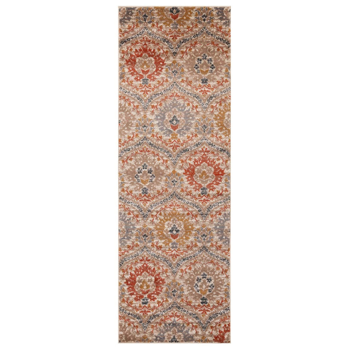 10' Ivory Orange And Gray Floral Stain Resistant Runner Rug - 27.0" (L) x 120.0" (W) x 0.6" (H)