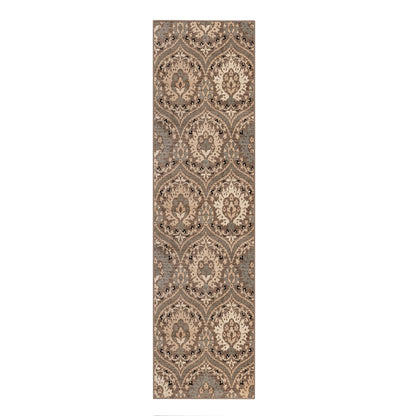 10' Ivory Beige And Light Blue Floral Stain Resistant Runner Rug - 27.0" (L) x 120.0" (W) x 0.6" (H)