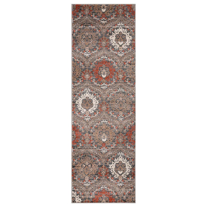 10' Rust And Gray Floral Stain Resistant Runner Rug - 32.0" (L) x 156.0" (W) x 0.6" (H)