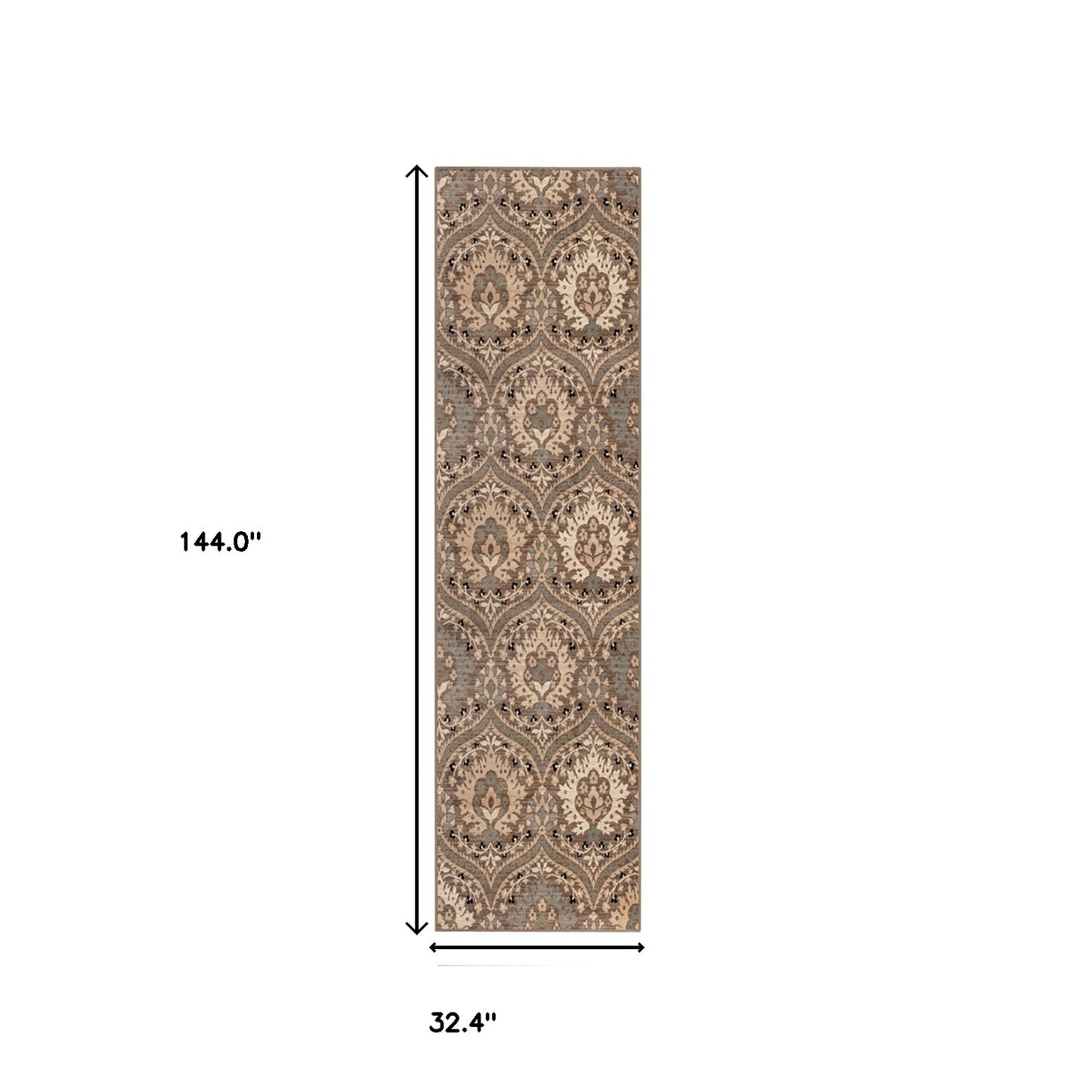 12' Runner Ivory Beige And Light Blue Floral Stain Resistant Runner Rug - 24.02" (L) x 96.06" (W) x 0.12" (H)