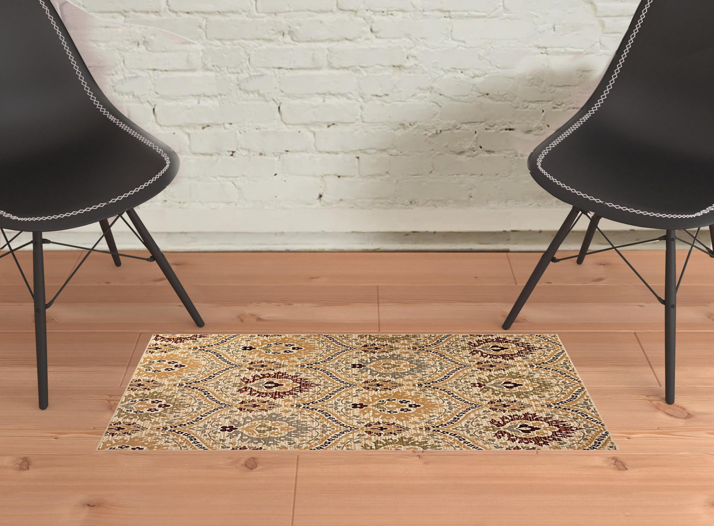 2' X 3' Camel Gray And Rust Floral Stain Resistant Area Rug - 5.0" (L) x 5.0" (W) x 0.3" (H)