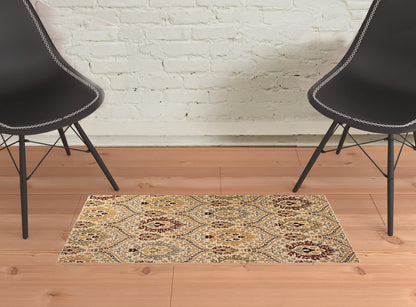 2' X 3' Camel Gray And Rust Floral Stain Resistant Area Rug - 5.0" (L) x 5.0" (W) x 0.3" (H)