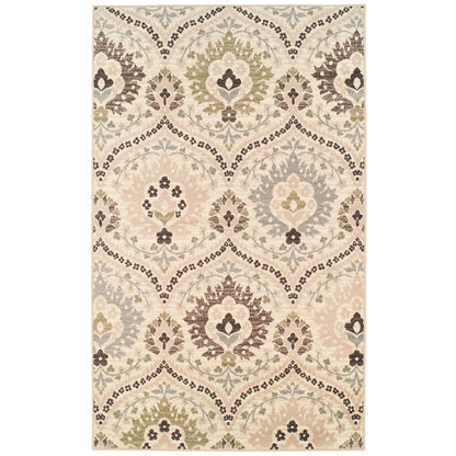 4' X 6' Ivory Gray And Olive Floral Stain Resistant Area Rug - 48.0" (H) x 72.0" (W) x 0.31" (D)