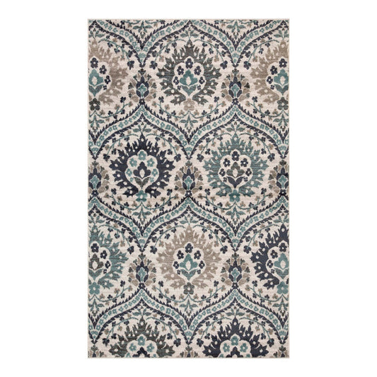 4' X 6' Ivory Blue And Gray Floral Stain Resistant Area Rug - 48.0" (H) x 72.0" (W) x 0.31" (D)