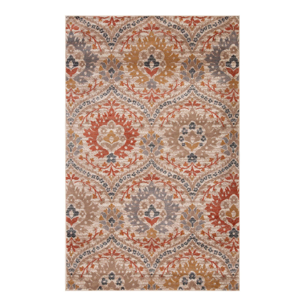 4' X 6' Ivory Orange And Gray Floral Stain Resistant Area Rug - 48.0" (H) x 72.0" (W) x 0.31" (D)