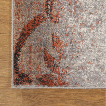 10' Rust And Gray Damask Distressed Stain Resistant Runner Rug - 36.0" (L) x 144.0" (W) x 0.39" (H)