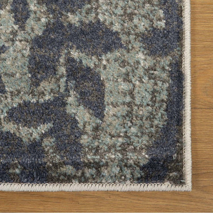 10' Teal And Gray Damask Distressed Stain Resistant Runner Rug - 32.0" (L) x 156.0" (W) x 0.6" (H)