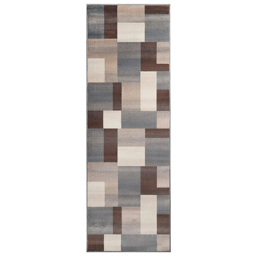 10' Grey Patchwork Stain Resistant Runner Rug - 27.0" (L) x 120.0" (W) x 0.6" (H)