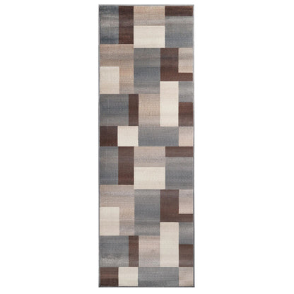 11' Grey Patchwork Power Loom Stain Resistant Runner Rug - 20.0" (L) x 34.0" (W) x 0.39" (H)