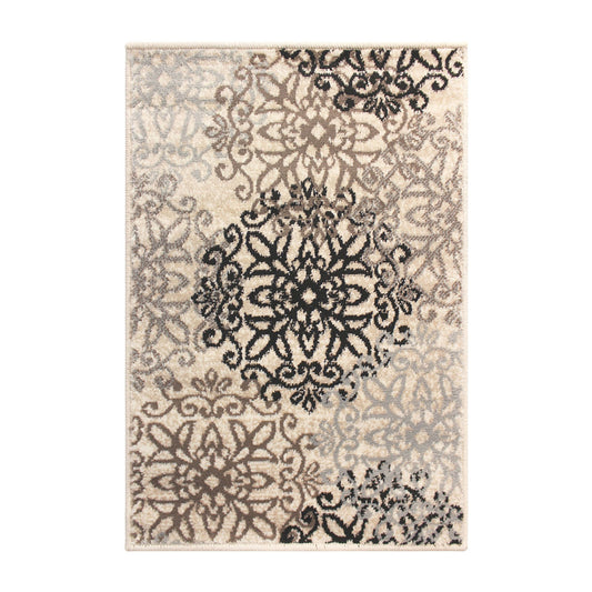 9' X 12' Beige Medallion Power Loom Stain Resistant Area Rug - 108.0" (H) x 144.0" (W) x 1.0" (D)