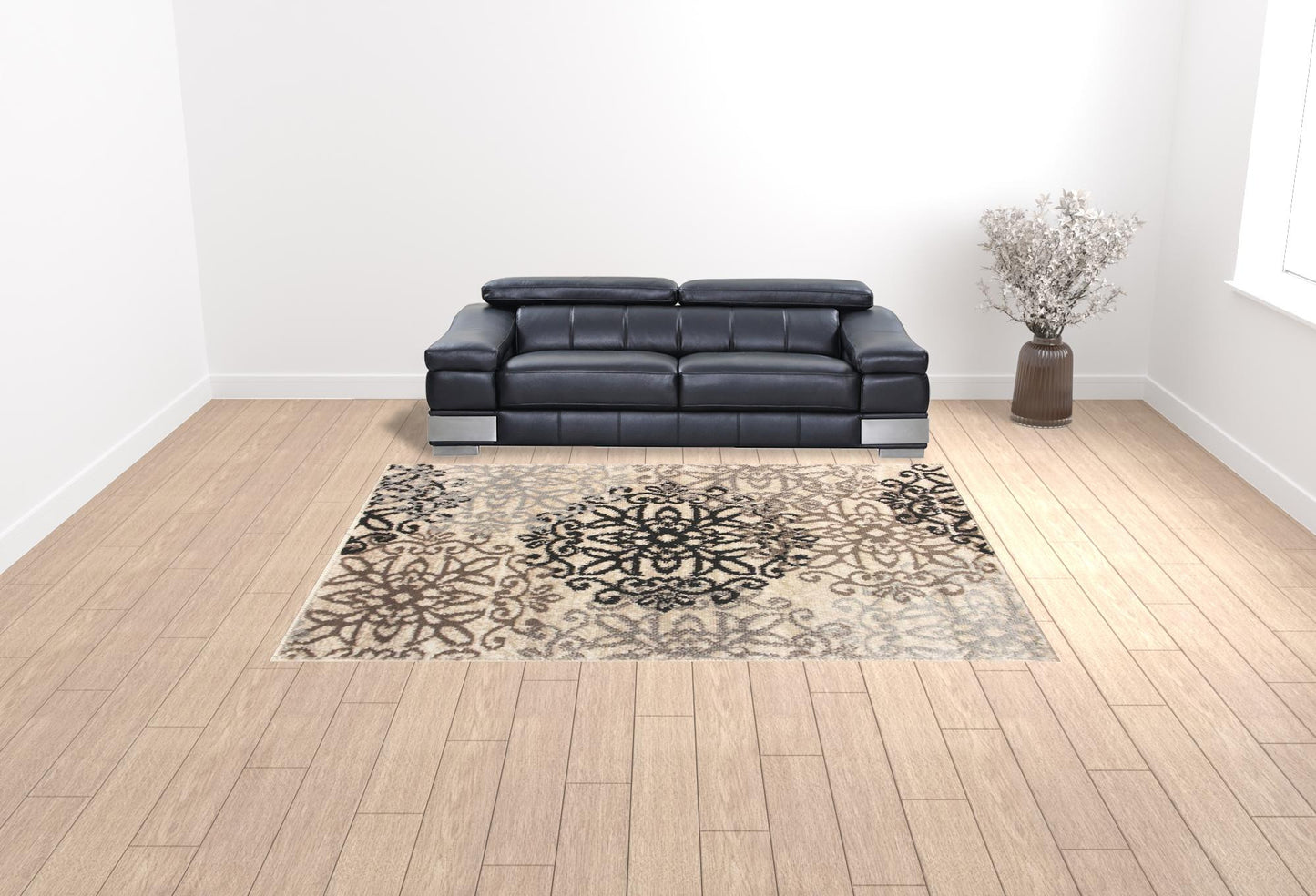 9' X 12' Beige Medallion Power Loom Stain Resistant Area Rug - 108.0" (H) x 144.0" (W) x 1.0" (D)