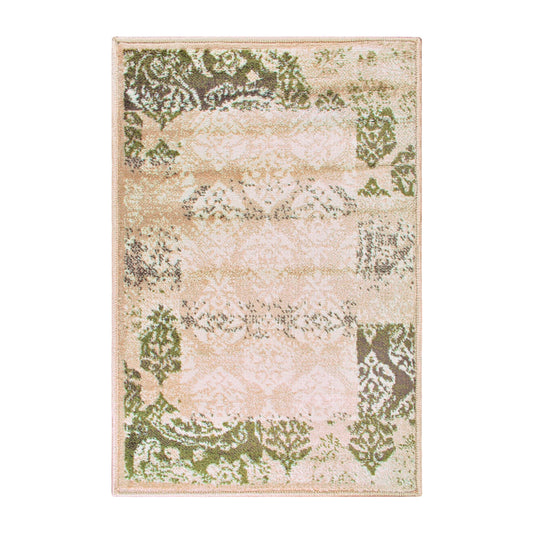 2' X 3' Beige Damask Power Loom Distressed Stain Resistant Area Rug - 30.0" (L) x 96.0" (W) x 0.43" (H)