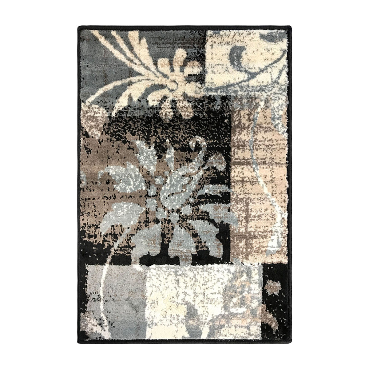 2' X 3' Beige And Gray Floral Power Loom Distressed Stain Resistant Area Rug - 32.0" (L) x 56.0" (W) x 0.8" (H)