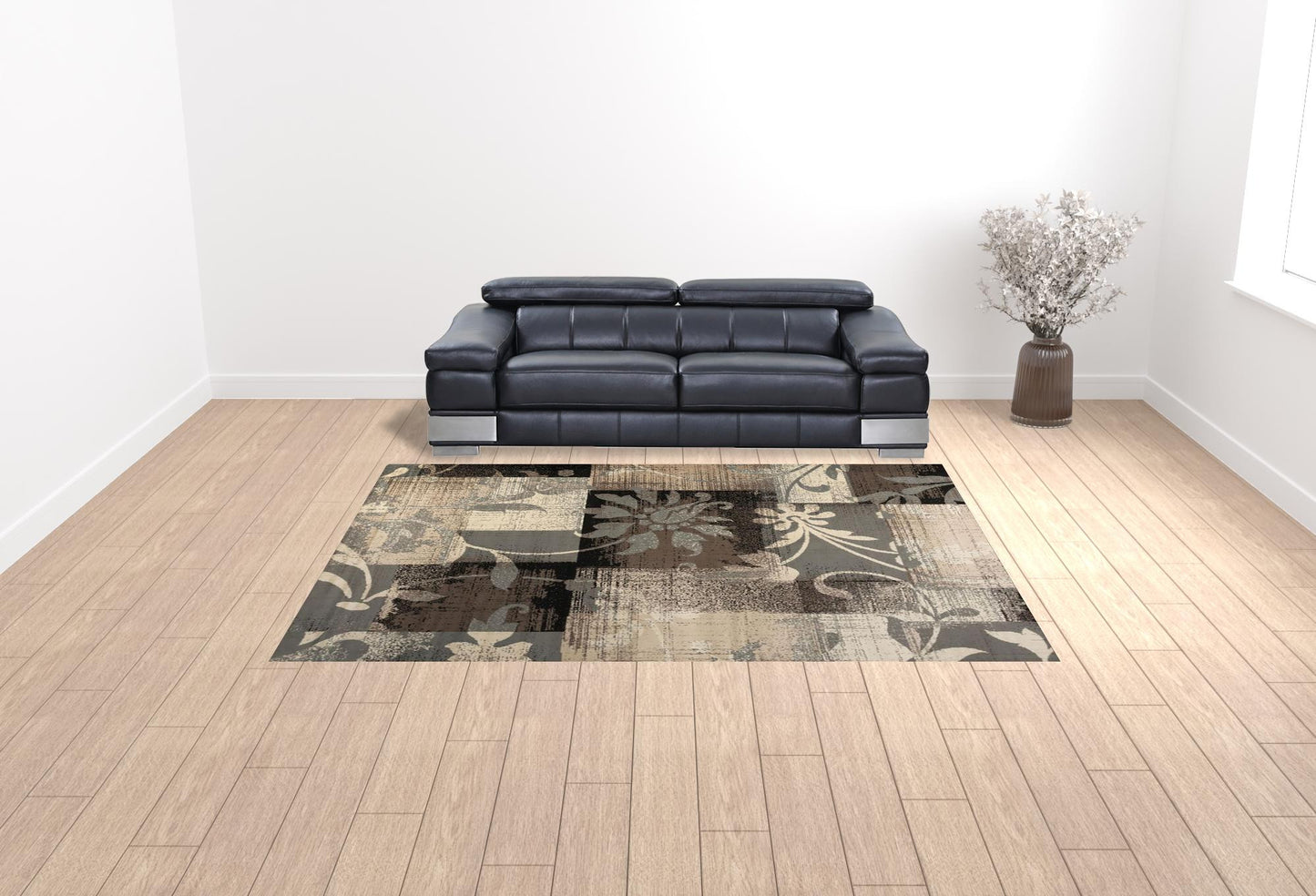 9' X 12' Beige Floral Power Loom Stain Resistant Area Rug - 108.0" (H) x 144.0" (W) x 0.31" (D)